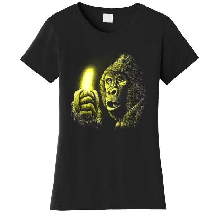 Neon Gorilla Holding Banana Women's T-Shirt