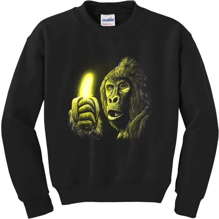 Neon Gorilla Holding Banana Kids Sweatshirt