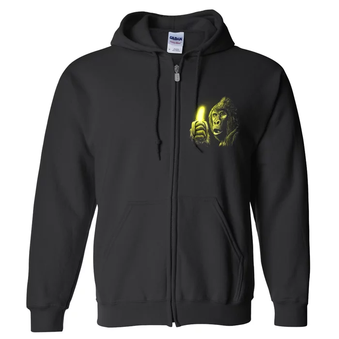 Neon Gorilla Holding Banana Full Zip Hoodie