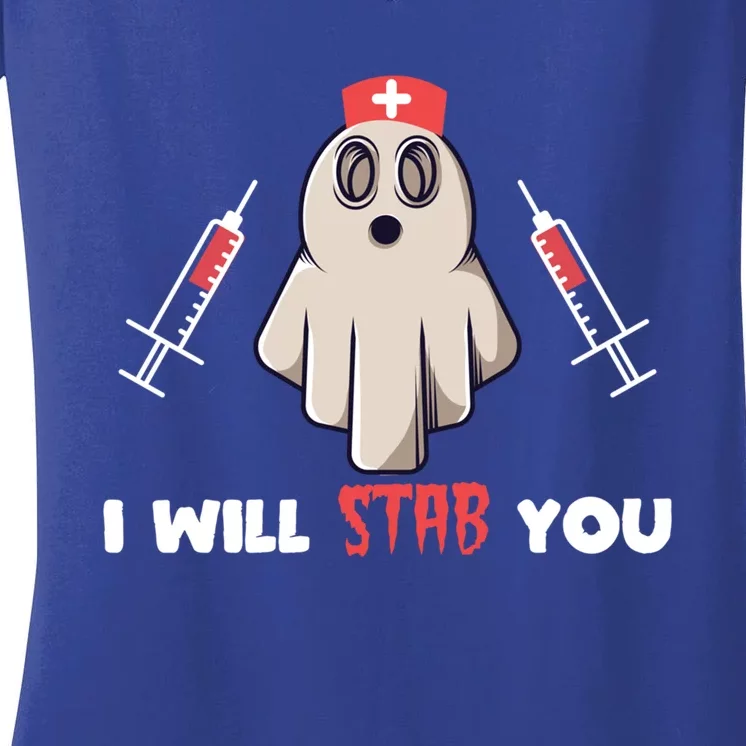 Nurse Ghost I Will Stab You Halloween Costume Nursing Gift Great Gift Women's V-Neck T-Shirt