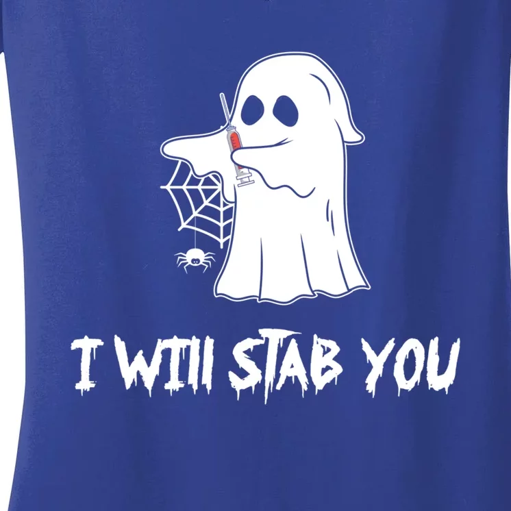 Nurse Ghost I Will Stab You Halloween Costume Nursing Gift Women's V-Neck T-Shirt