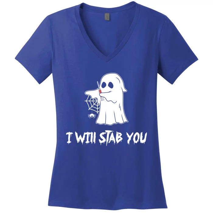 Nurse Ghost I Will Stab You Halloween Costume Nursing Gift Women's V-Neck T-Shirt