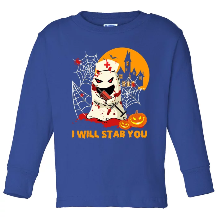 Nurse Ghost I Will Stab You Nursing Lovers Halloween Costume Gift Toddler Long Sleeve Shirt