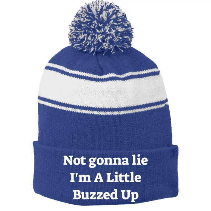 Not Gonna Lie IM A Little Buzzed Up Funny Joke Gift Stripe Pom Pom Beanie