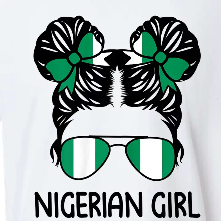 Nigerian Girl Messy Hair Nigeria Pride Patriotic Womens Kids Sueded Cloud Jersey T-Shirt