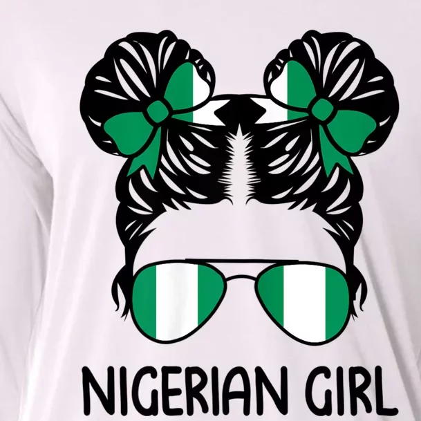 Nigerian Girl Messy Hair Nigeria Pride Patriotic Womens Kids Cooling Performance Long Sleeve Crew