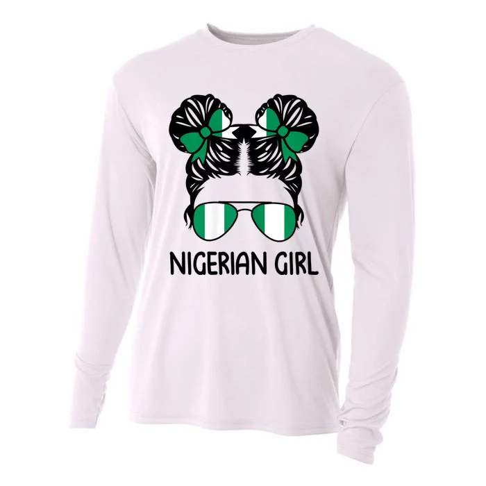 Nigerian Girl Messy Hair Nigeria Pride Patriotic Womens Kids Cooling Performance Long Sleeve Crew