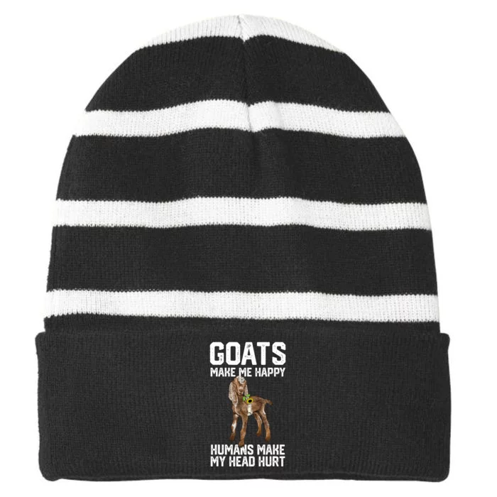 Nubain Goats Make Me Happy Humans Make My Head Hurt Striped Beanie with Solid Band