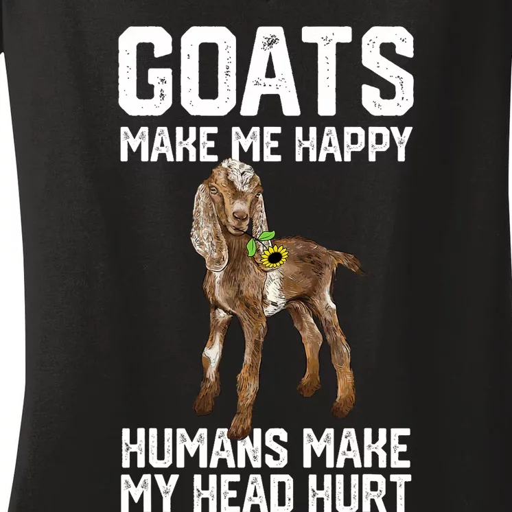 Nubain Goats Make Me Happy Humans Make My Head Hurt Women's V-Neck T-Shirt