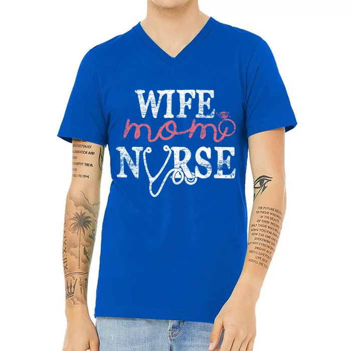 Nursery Gift Nursing Stethoscope Wife Mom Nurse Gift V-Neck T-Shirt