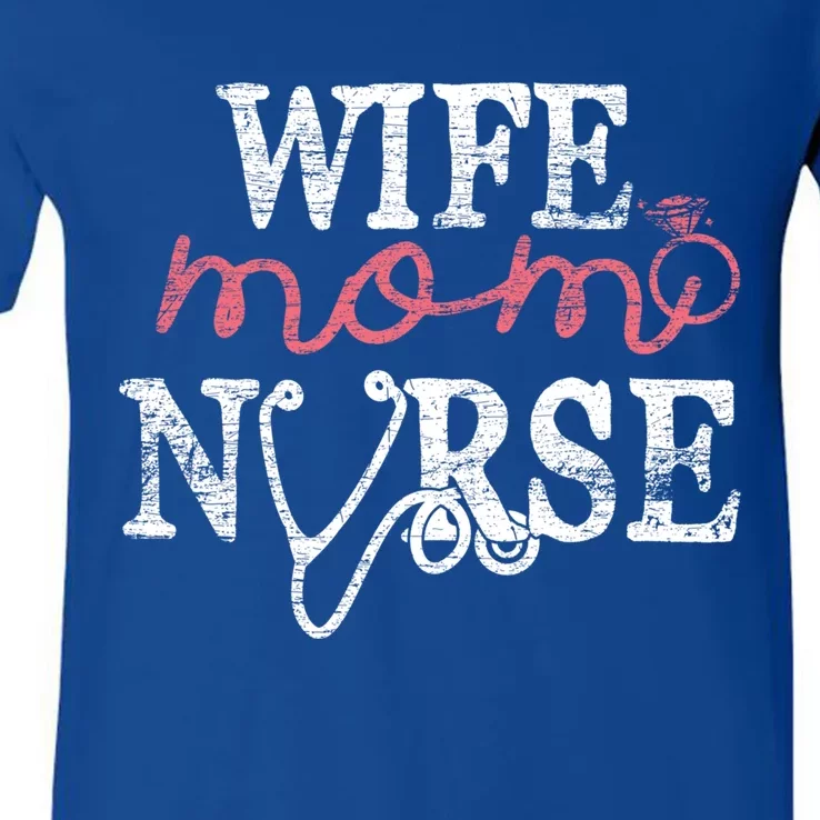 Nursery Gift Nursing Stethoscope Wife Mom Nurse Gift V-Neck T-Shirt