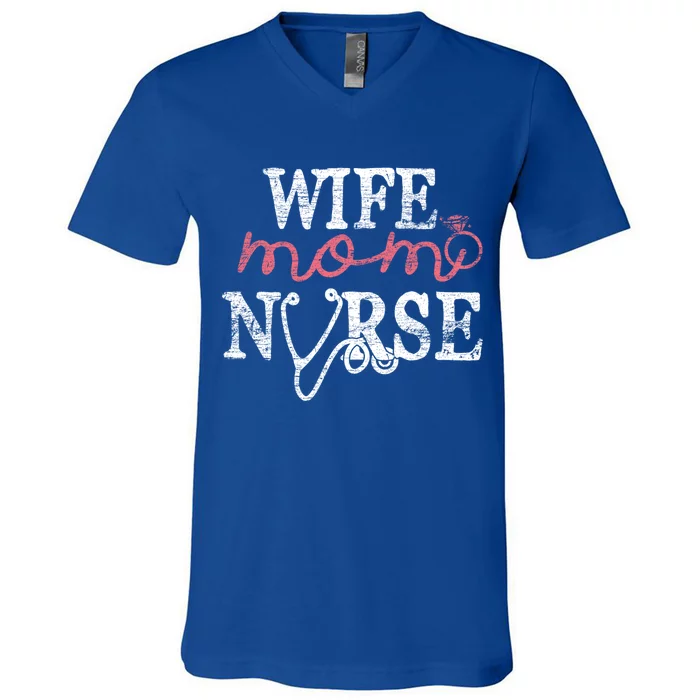 Nursery Gift Nursing Stethoscope Wife Mom Nurse Gift V-Neck T-Shirt