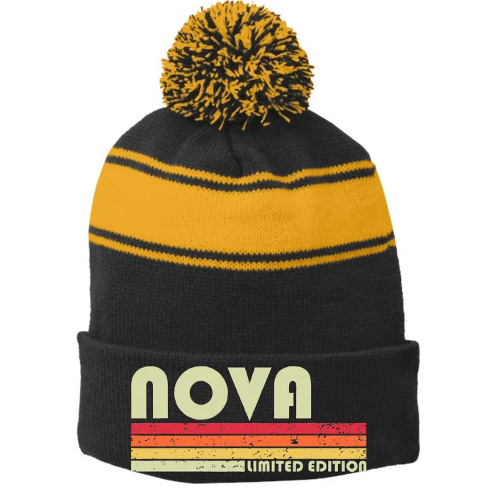 N.O.V.A Gift Name Personalized Funny Retro Vintage Birthday Stripe Pom Pom Beanie