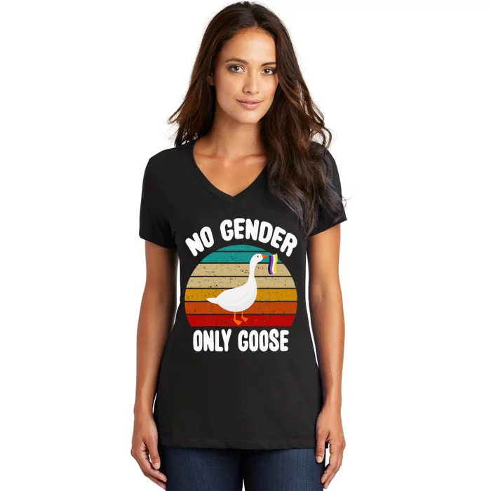 No Gender Only Goose Cute Animal Love Retro Lgbt Pride Month Women's V-Neck T-Shirt