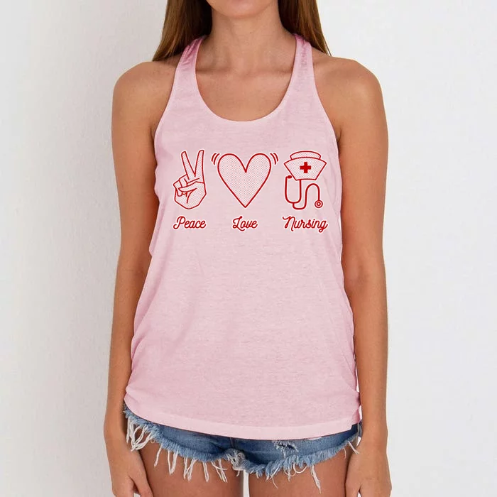 Nurse Gift Peace Love Nursing Rn Cna Student Lpn Cool Gift Women's Knotted Racerback Tank