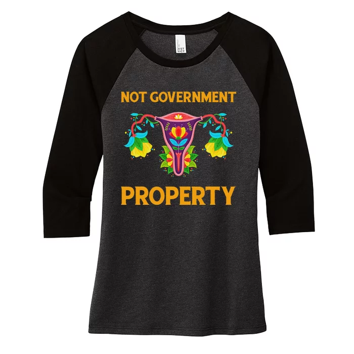 Not Government Property Funny Uterus Floral Feminism Humor Women's Tri-Blend 3/4-Sleeve Raglan Shirt