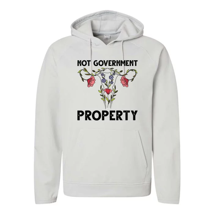 Not Government Property Funny Uterus Floral Feminism Humor Performance Fleece Hoodie