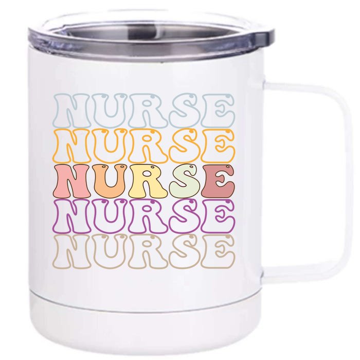 Nurse Groovy Retro Hippie Gift Front & Back 12oz Stainless Steel Tumbler Cup