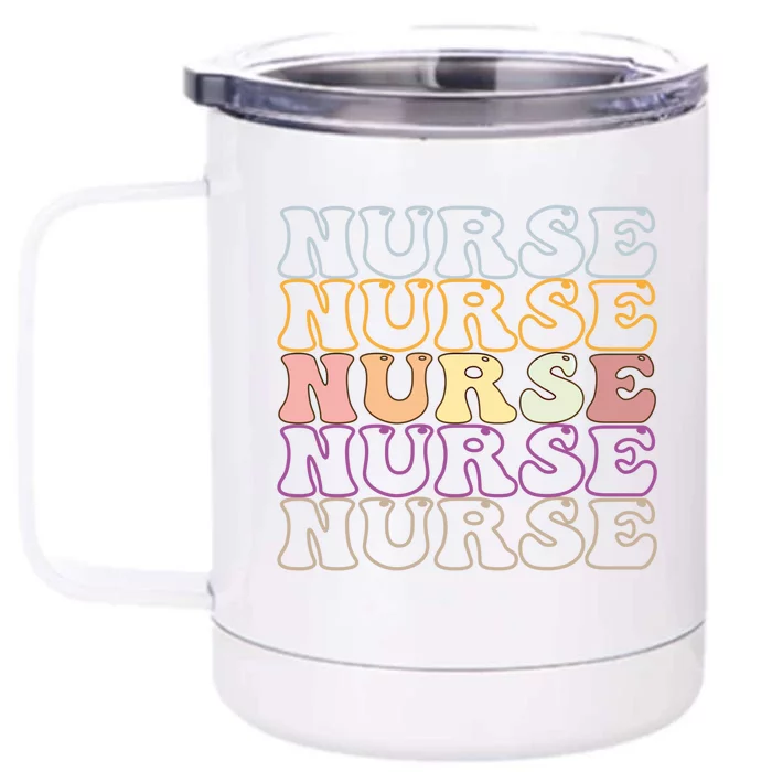 Nurse Groovy Retro Hippie Gift Front & Back 12oz Stainless Steel Tumbler Cup