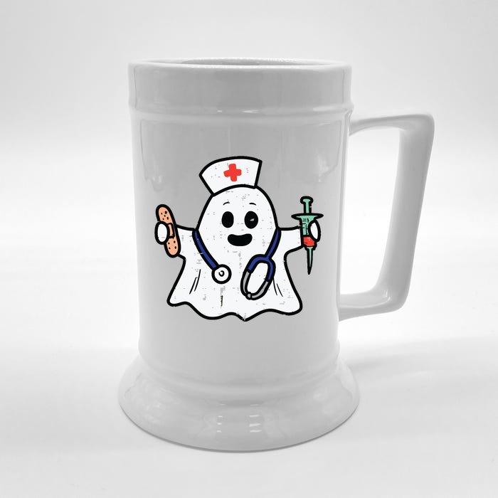 Nurse Ghost Scrub Top Halloween Costume For Nurses Women Rn Front & Back Beer Stein