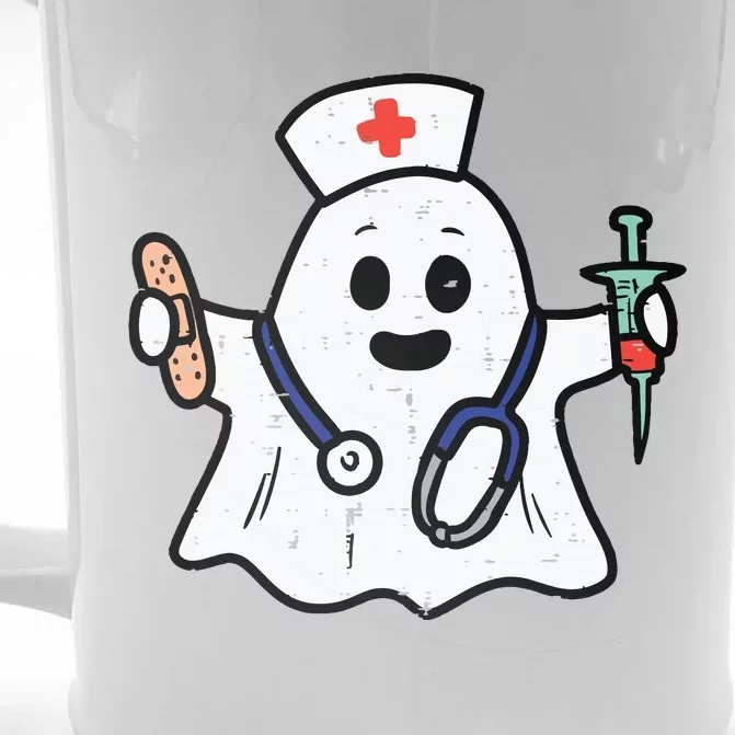 Nurse Ghost Scrub Top Halloween Costume For Nurses Women Rn Front & Back Beer Stein