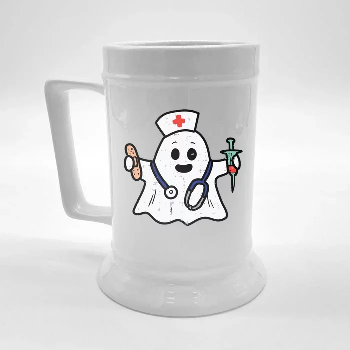 Nurse Ghost Scrub Top Halloween Costume For Nurses Women Rn Front & Back Beer Stein