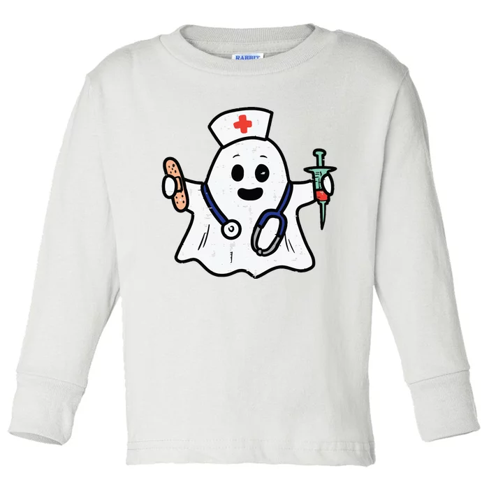 Nurse Ghost Scrub Top Halloween Costume For Nurses Women Rn Toddler Long Sleeve Shirt