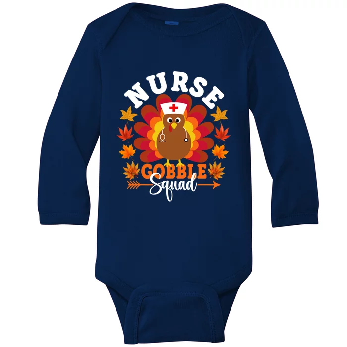 Nurse Gobble Squad Funny Turkey Thanksgiving Cool Gift Baby Long Sleeve Bodysuit