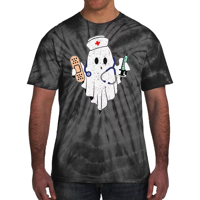 Nurse Ghost Scrub Top Halloween Costume For Nurses RN Tie-Dye T-Shirt