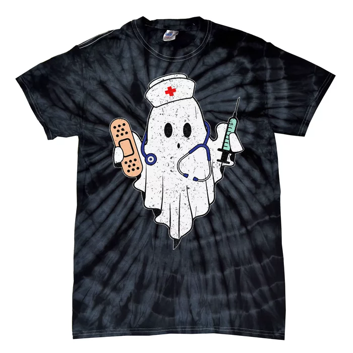 Nurse Ghost Scrub Top Halloween Costume For Nurses RN Tie-Dye T-Shirt