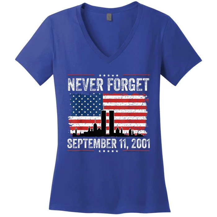 Never Get September 11 2001 Memorial Day American Flag Women's V-Neck T-Shirt