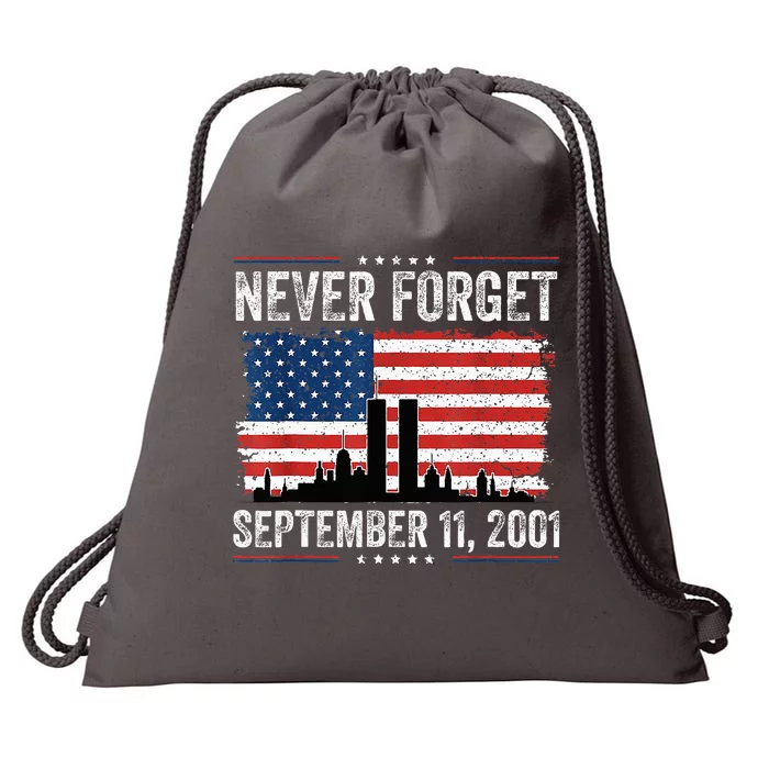 Never Get September 11 2001 Memorial Day American Flag Drawstring Bag