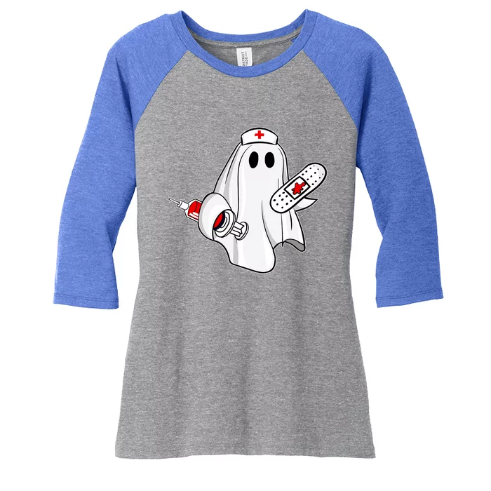 Nurse Ghost Scrub Top Halloween Costume For Nurses Rn Gift Women's Tri-Blend 3/4-Sleeve Raglan Shirt