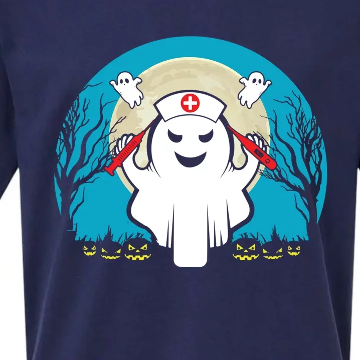 Nurse Ghost Scrub Top Halloween Costume For Nurses Rn Funny Gift Sueded Cloud Jersey T-Shirt