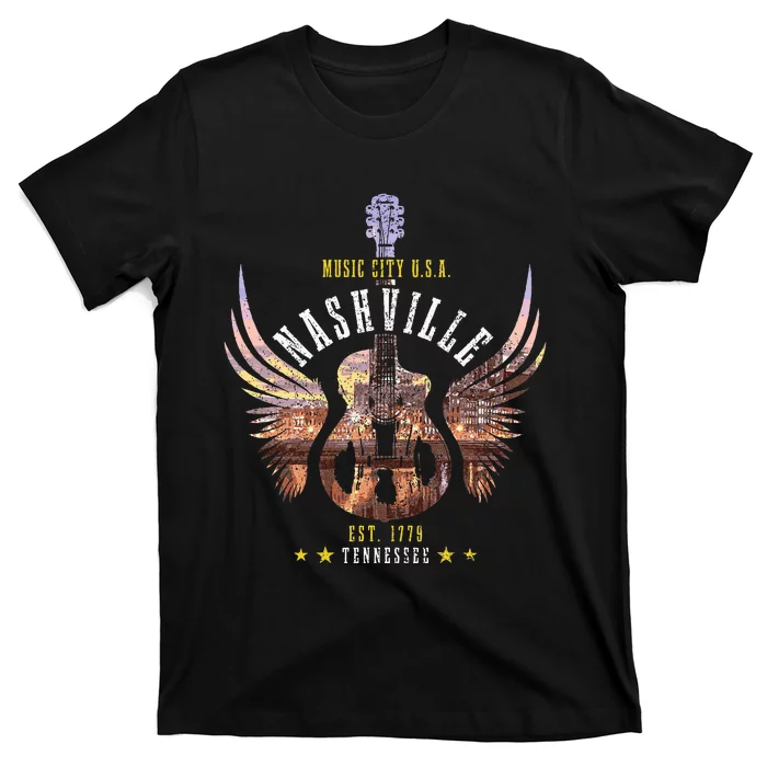 Nashville Guitar Tn Tennessee Country Music City Vintage T-Shirt