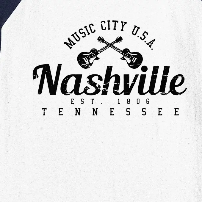 Nashville Guitar Tennessee Country Music City Gift Souvenir Baseball Sleeve Shirt