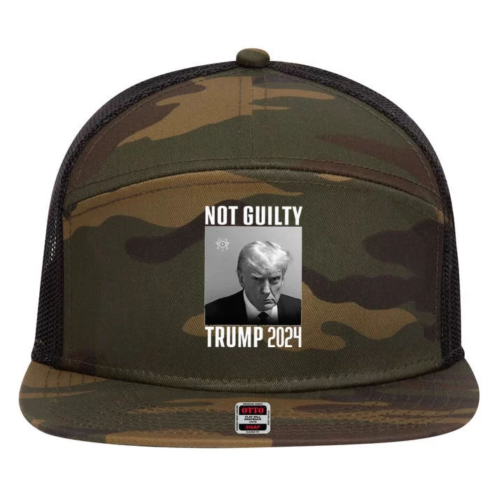 Not Guilty Trump 2024 7 Panel Mesh Trucker Snapback Hat