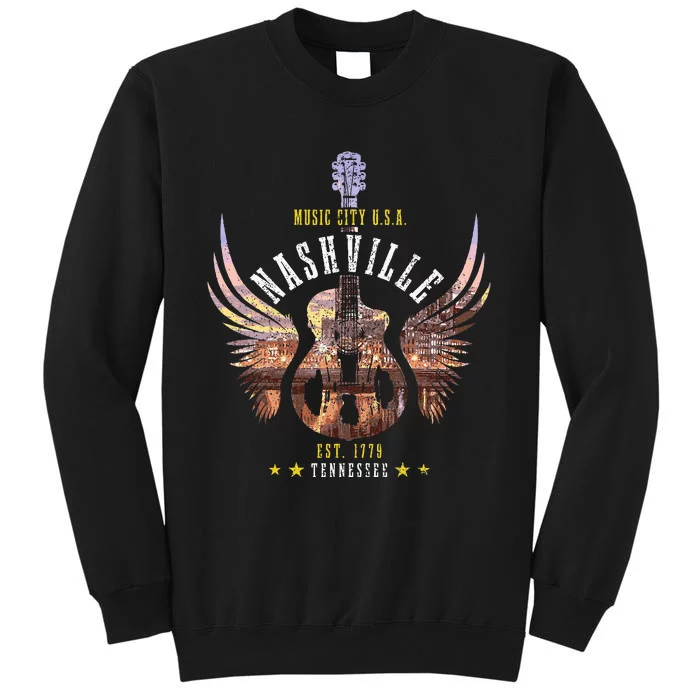 Nashville Guitar Tn Tennessee Country Music City Vintage Sweatshirt