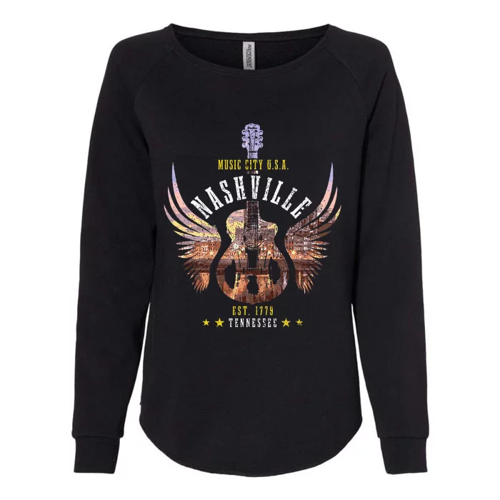 Nashville Guitar Tn Tennessee Country Music City Vintage Womens California Wash Sweatshirt