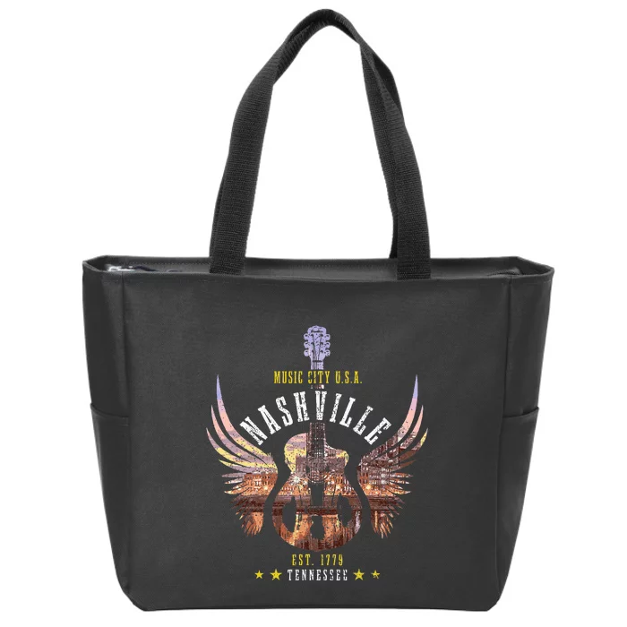 Nashville Guitar Tn Tennessee Country Music City Vintage Zip Tote Bag