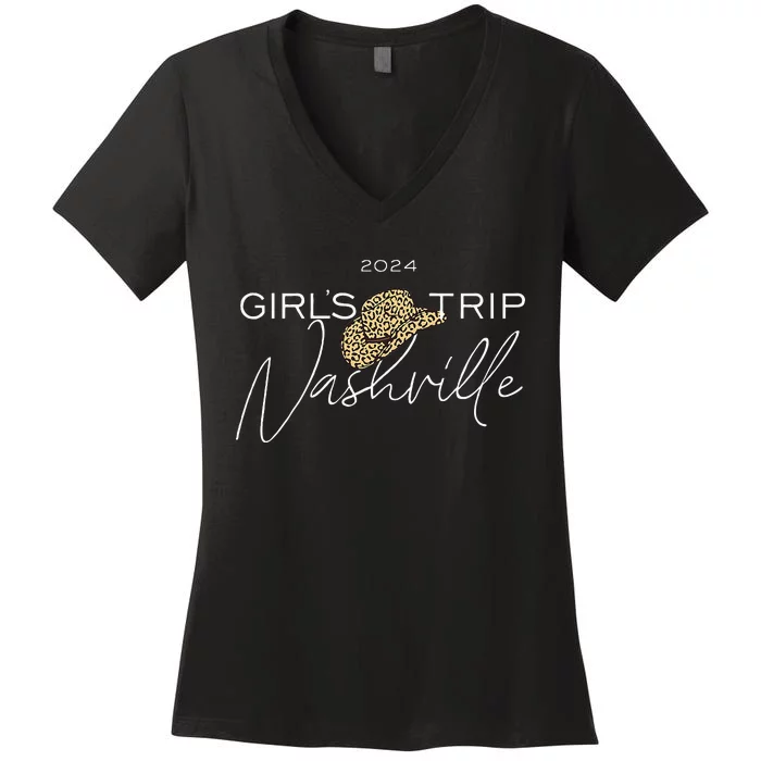 Nashville Girl Trip 2024 Nash Weekend Boots Booze Besties Women's V-Neck T-Shirt