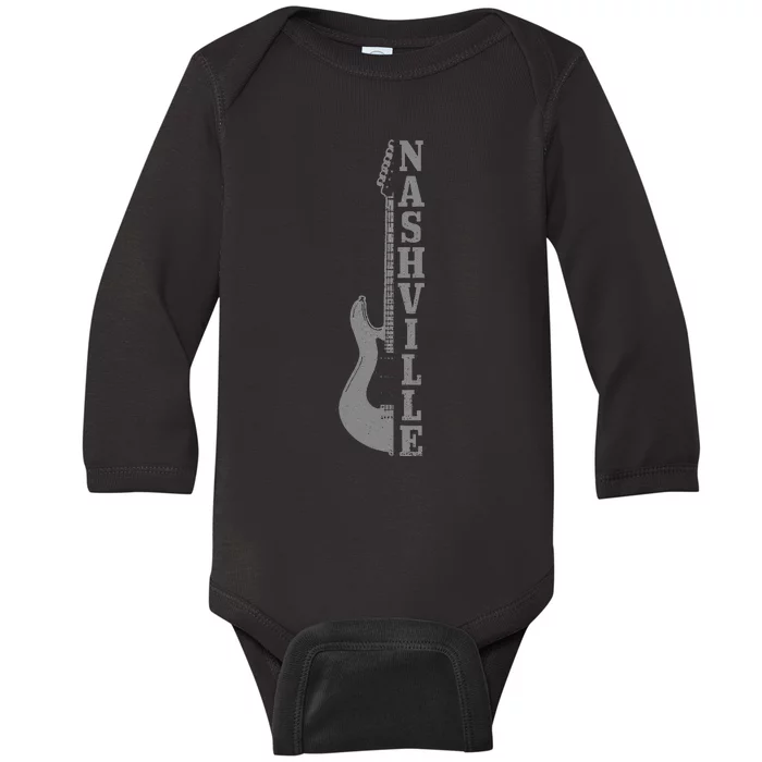 Nashville Guitar Tennessee Vintage Country Music City Baby Long Sleeve Bodysuit