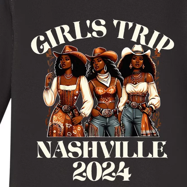 Nashville Girl Trip 2024 African Melanin Cowgirl Baby Long Sleeve Bodysuit