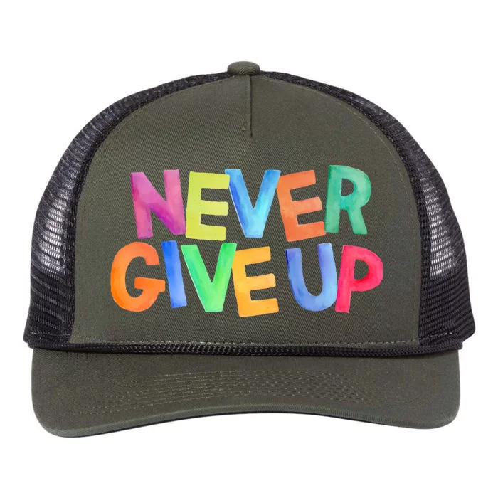 Never Give Up Motivational Colorful Quote Retro Rope Trucker Hat Cap