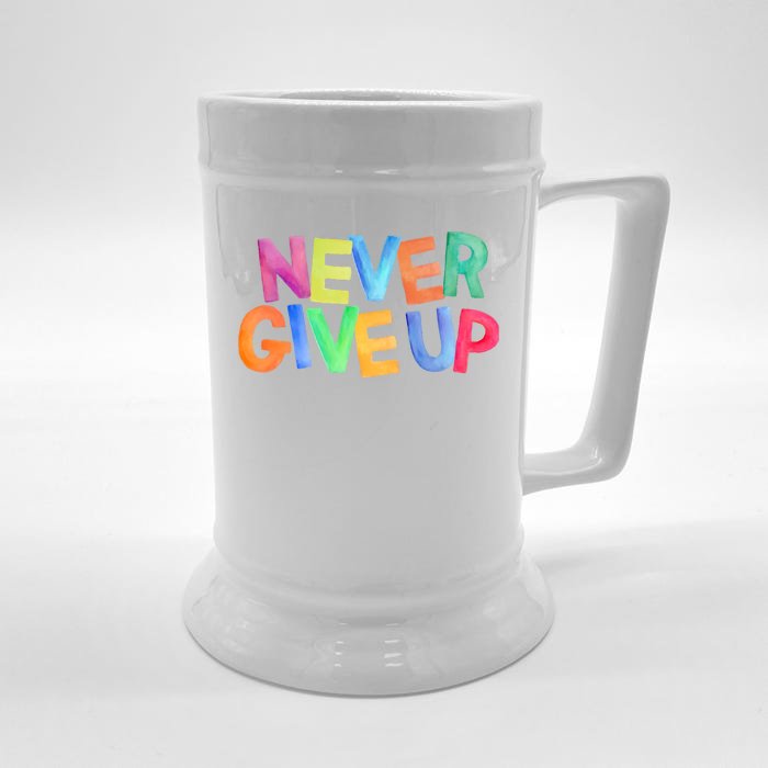 Never Give Up Motivational Colorful Quote Front & Back Beer Stein