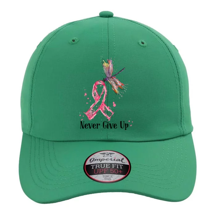 Never Give Up Breast Cancer Awareness Ribbon Cure Dragonfly The Original Performance Cap