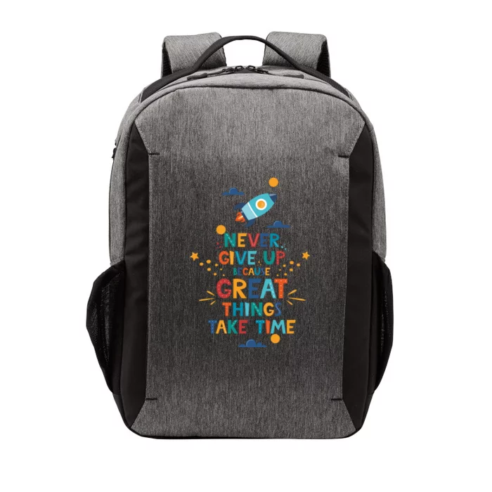 Never Give Up Because Great Things Take Time Rocketship Vector Backpack