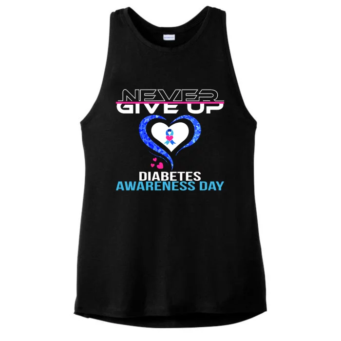 Never Give Up Diabetes Awareness Day Ladies Tri-Blend Wicking Tank