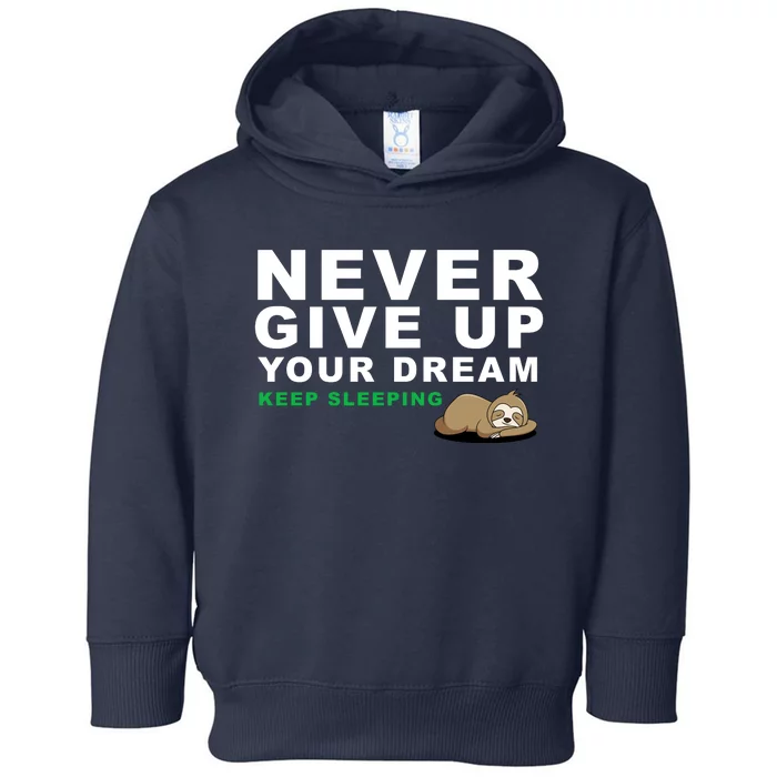 Never Give Up Your Dream Keep Sleeping Funny Sloth Toddler Hoodie