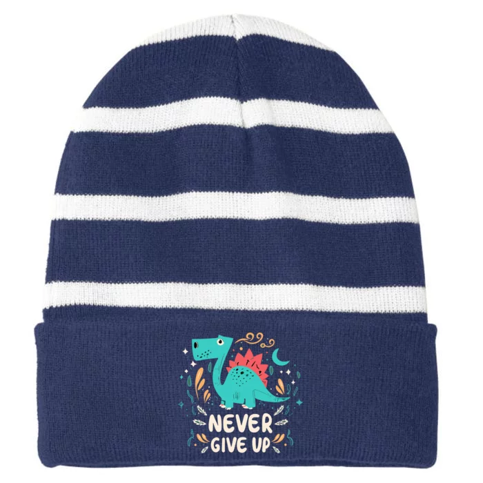 Never Give Up Striped Beanie with Solid Band